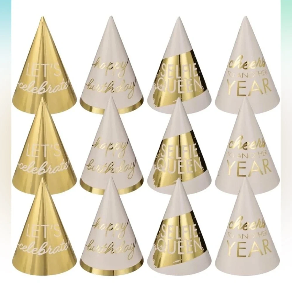 Luxurious Golden Age Birthday Mini Foil Cone Hats - 4